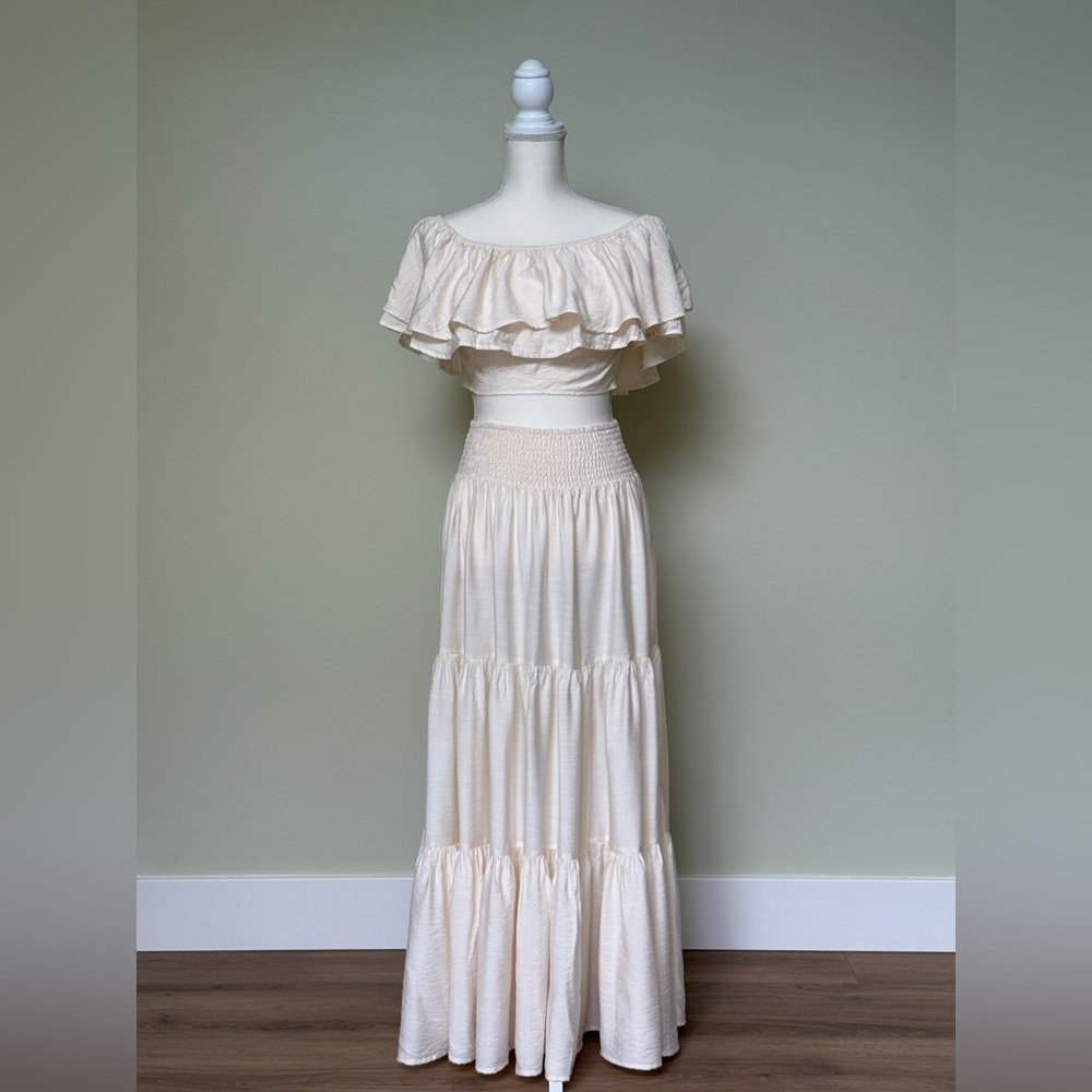 Forever 21 Cream Off-Shoulder Crop Top